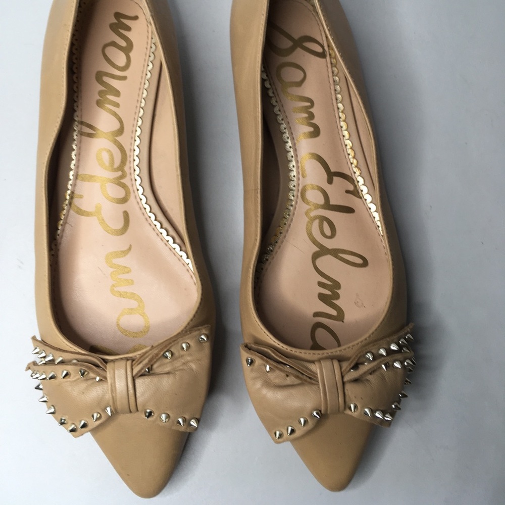 Sam Edelman Raisa Tan Leather Studded Bow Ballet Flats Shoes Women’s Sz 6M US/36